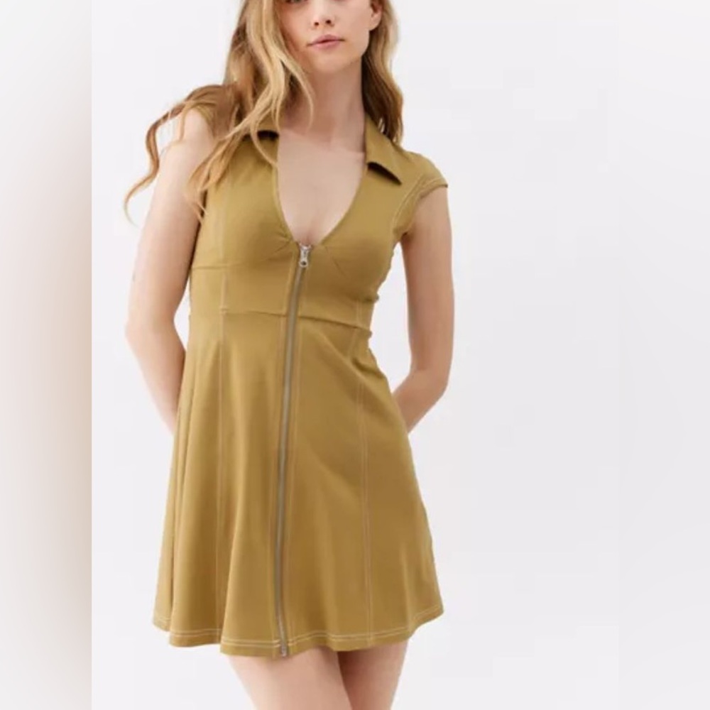 Urban Outfitters Olive Green Zip-Front Midi Dress